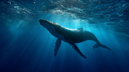 Obraz premium クジラが水中でシルエットに映る瞬間
