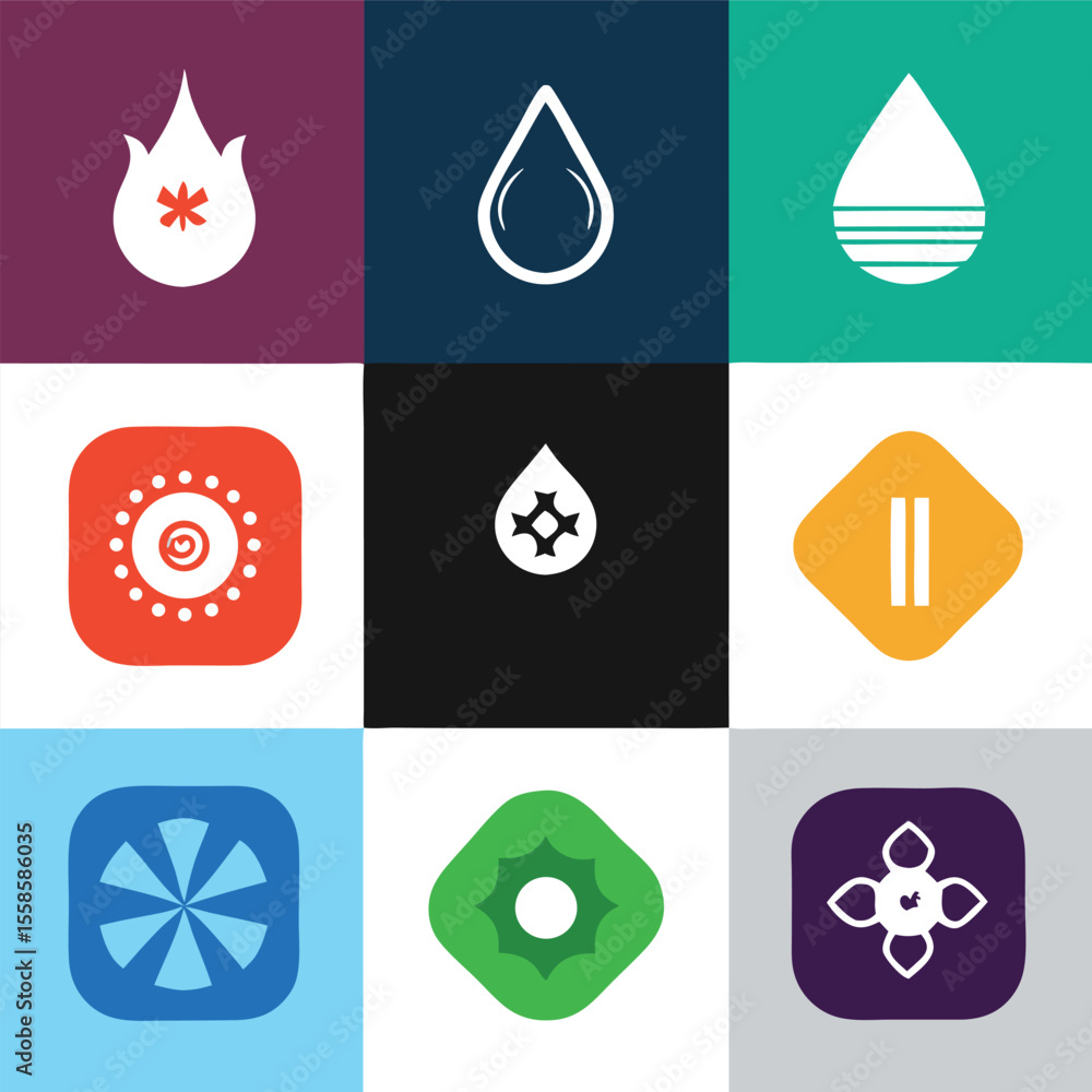 Poster abstract colorful geometric shapes isolated on backgrounds displaying variety of icons