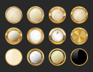 Gold Round Badge Set on Black Background Premium Vector Labels for Awards and Certificates