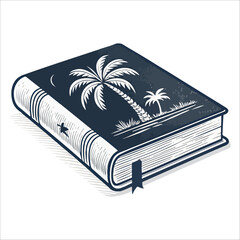 Vintage Book Cover Design: Tropical Palm Trees, Nautical Theme, Textured, Dark Blue