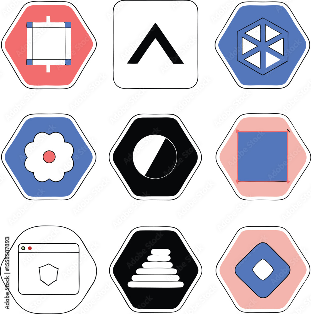 Poster abstract hexagon icons set for graphic design and various creative projects