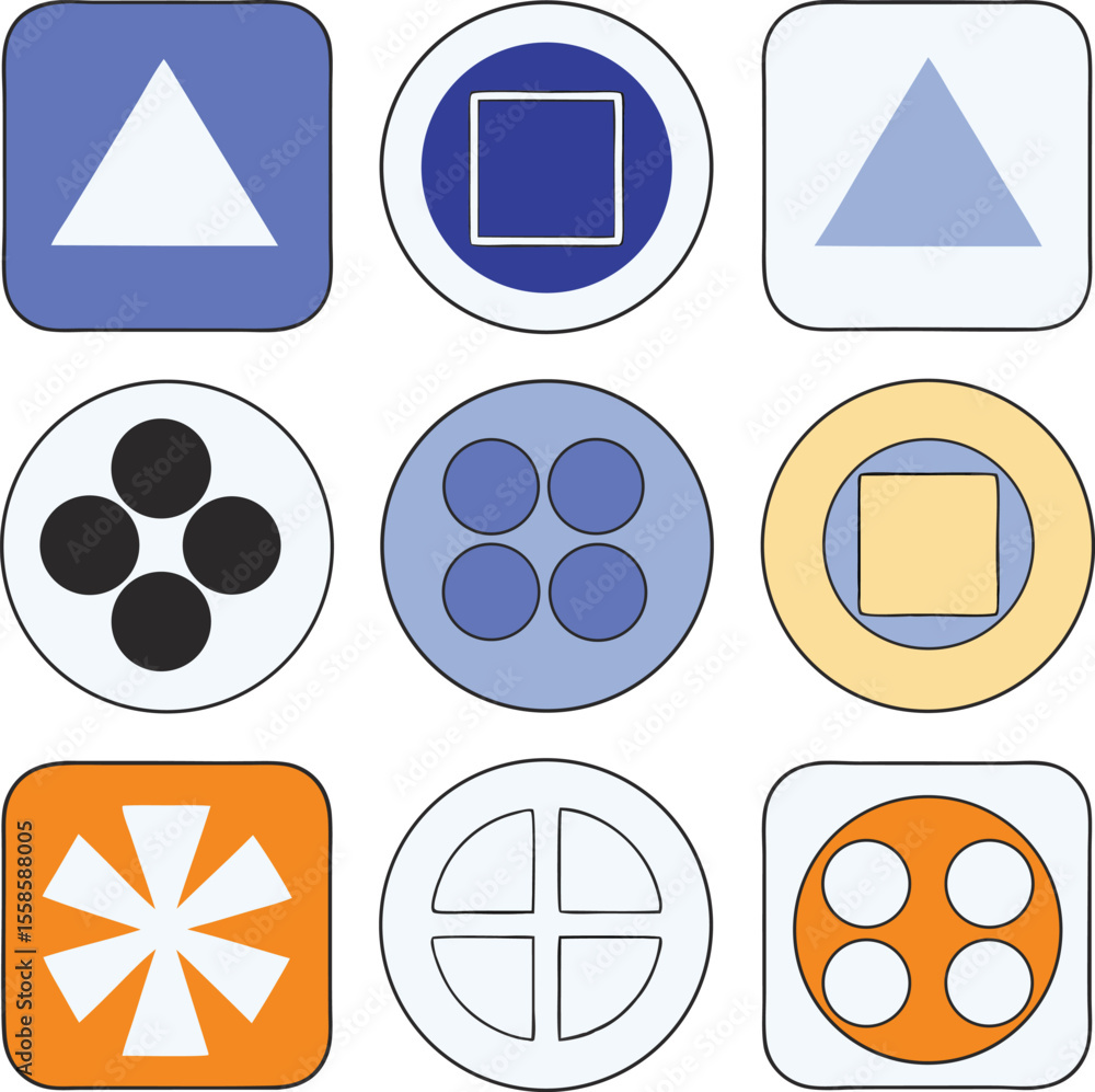 Aufkleber abstract geometric vector illustrations in various shapes and color combinations on white background