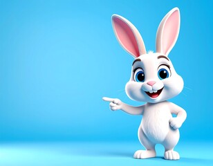 Obraz premium Cute white bunny pointing