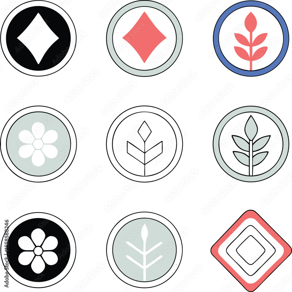 Poster abstract minimalist floral and geometric vector elements for versatile graphic design projects