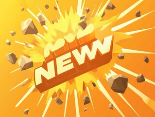 Digital art of game explosion with 'NEW' label.