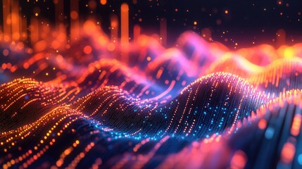 3D scatter plot showing market segmentation using colorful data points, axis labels, and clustering logic in immersive analytics interface concept