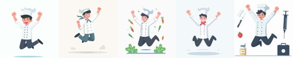 chef character vector celebration jumping