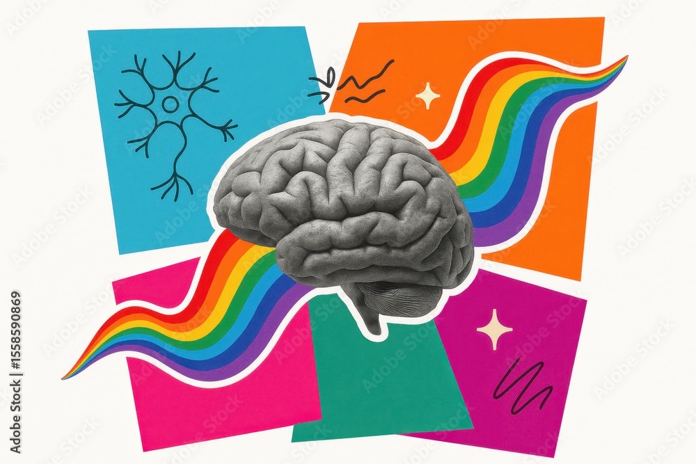 Poster abstract representation of a human brain with colorful waves symbolizing creativity and innovation a