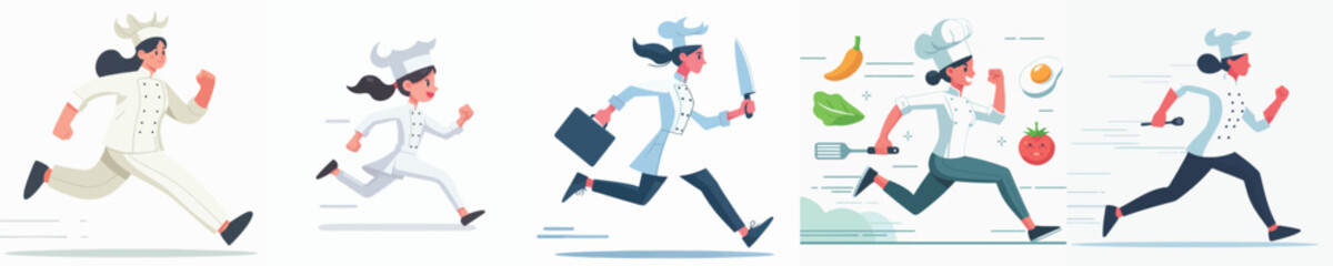 female chef character vector running