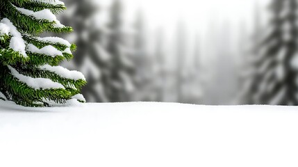 Snow-covered landscape with evergreen trees and a blurred background in winter tranquility