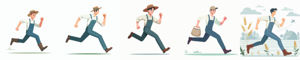 vector set of farmers running