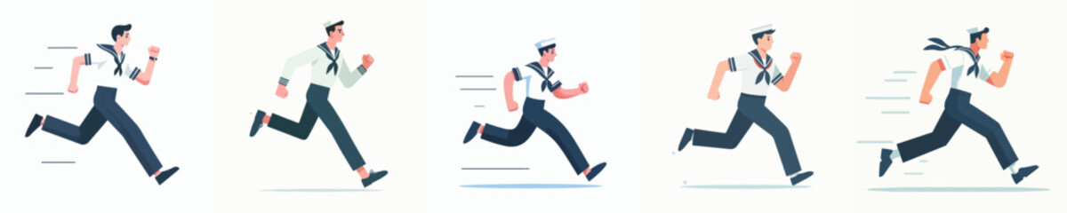 vector set of sailors running