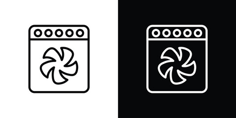 Convection turbofan stove icon. Isolated object on a black and white background.