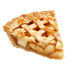 Golden Brown Apple Pie Slice with Lattice Crust Isolated on a transparent background image