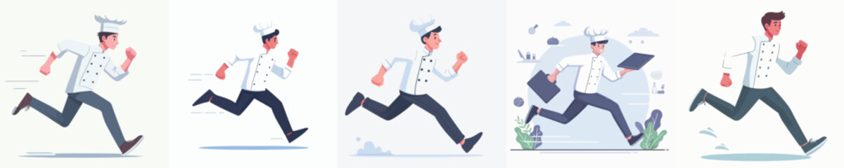 vector set of chefs running