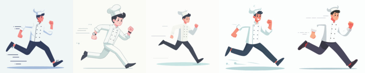 vector set of chefs running