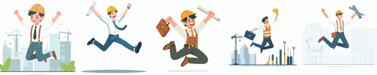 vector character architect celebration jumping