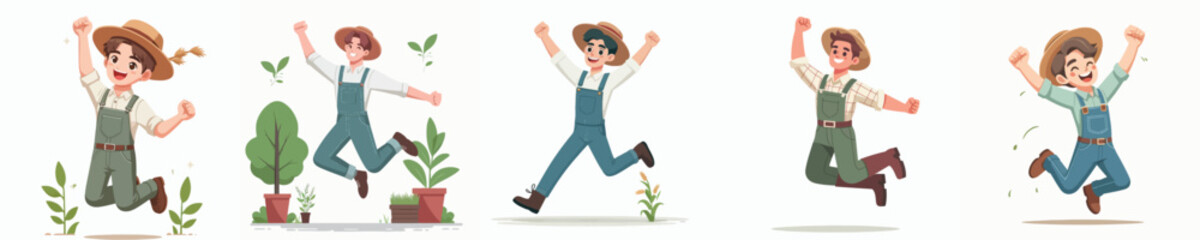 vector character farmer celebration jumping