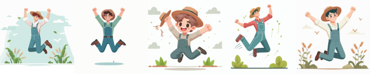 vector character farmer celebration jumping