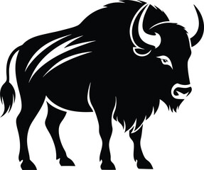 bison buffalo silhouette, wild animal vector, buffalo outline illustration