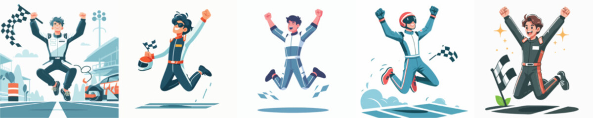 racer character vector celebration jumping