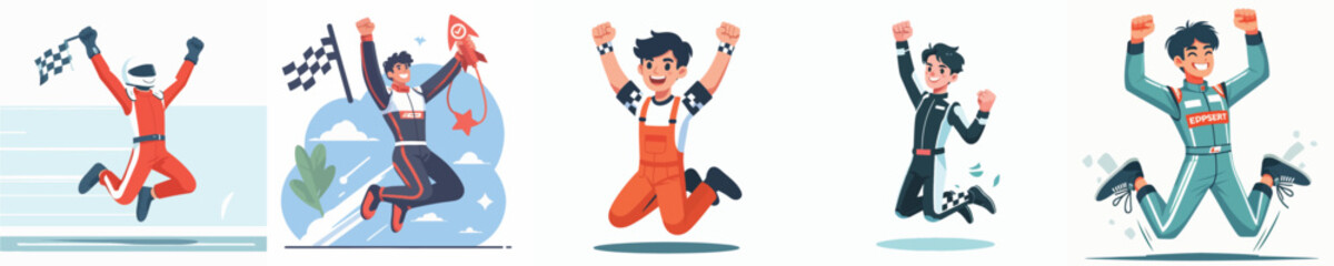 racer character vector celebration jumping