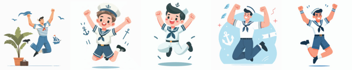 Sailor character vector celebrating jumping