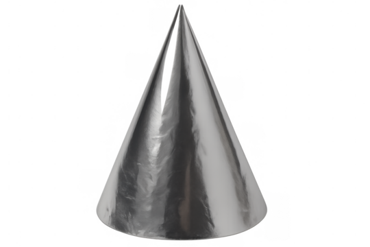 Silver party hat standing upright on a transparent background, ready for festive celebrations and joyful gatherings at any event