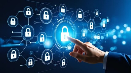 Fingerprint touching digital lock illustration concept for cyber security technology - Powered by Adobe