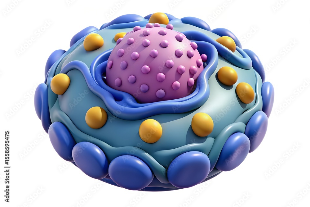 Aufkleber abstract 3d rendering of a stylized cell with nucleus and vesicles