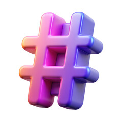 Obraz premium Hashtag symbol 3D icon in vibrant neon holographic style. Isolated plastic 3D icon.