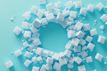 Obraz premium Ring of sugar cubes against a green background.