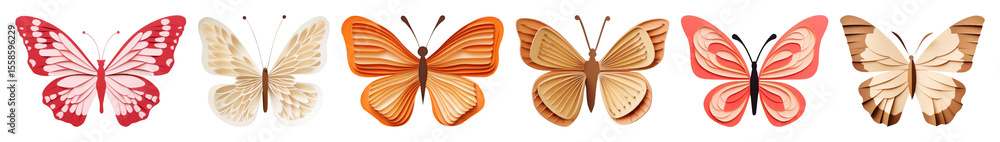 Poster png colorful butterflies in sequence, element set on transparent background
