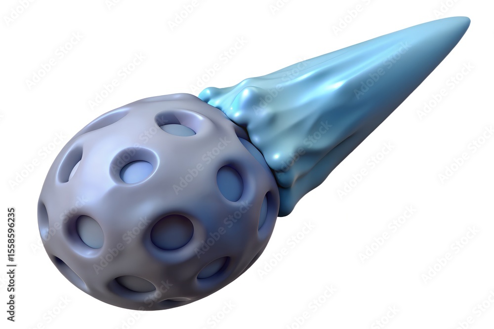 Aufkleber abstract 3d rendering of a porous sphere with a flowing blue appendage