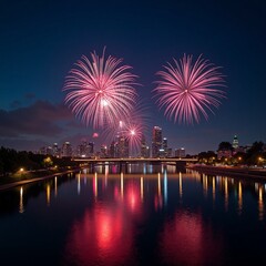 Fototapeta premium fireworks on the river