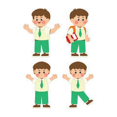 Set cute boy student cartoon character illustration