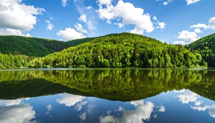Scenic lake reflecting a cloudy sky