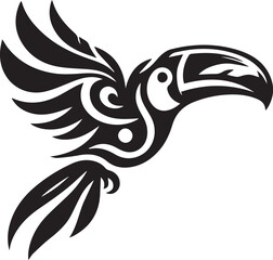 Tribal Toucan in Flight, Perfect for Tattoos or Designs