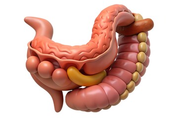 Detailed 3d rendering of the human intestine and digestive system