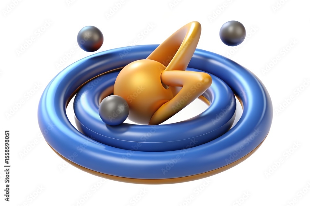 Poster abstract 3d rendering of interlocking geometric shapes and spheres