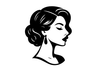 Silhouette of a glamorous woman with elegant hairstyle on a transparent background for hairstyling concept