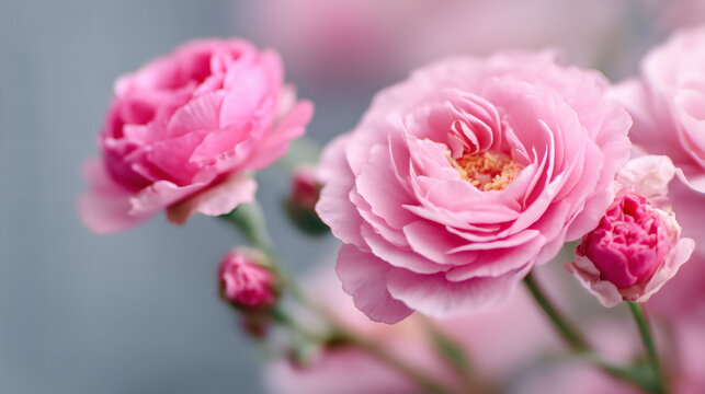 Pink Garden Roses in Bloom
