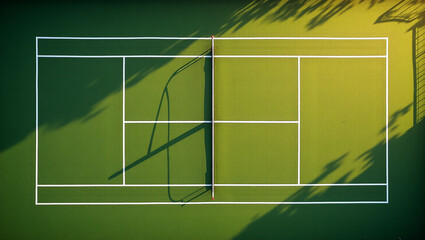 Aerial View of a Tennis Court Bathed in Sunlight