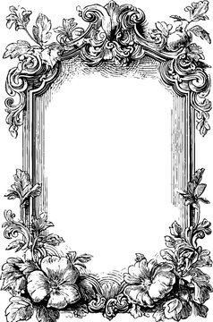 Ornate 19th century floral bookplate banner design for vintage projects