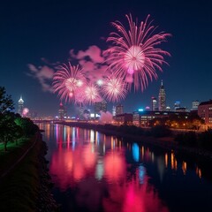 Fototapeta premium fireworks over the river