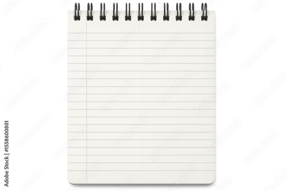 Fototapete blank spiral notepad with lined pages, isolated, offering clean workspace for creative text or graph