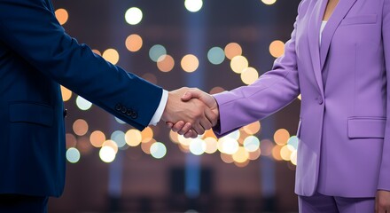 Business handshake against blurred background, representing agreement, partnership, deal, corporate success, and collaboration in the workplace environment.