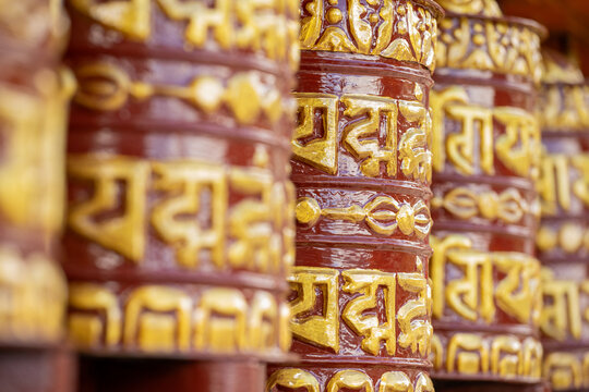 Tibetan prayer wheels in Everest region Nepal