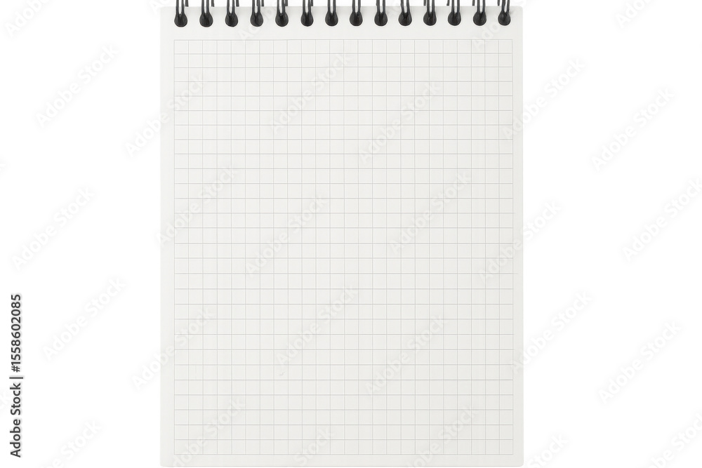 Poster Close-up view of an empty notepad featuring grid paper, providing ample copy space against a transparent background for creative use