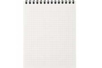 Close-up view of an empty notepad featuring grid paper, providing ample copy space against a transparent background for creative use